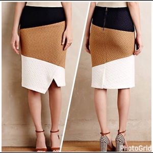 Anthropologie knit skirt in navy, tan and ivory.